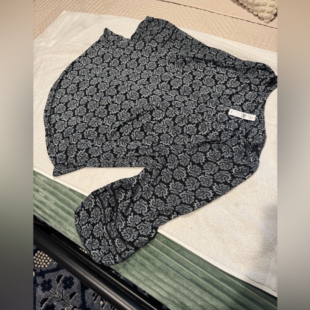 LOFT Black and White Paisley Blouse